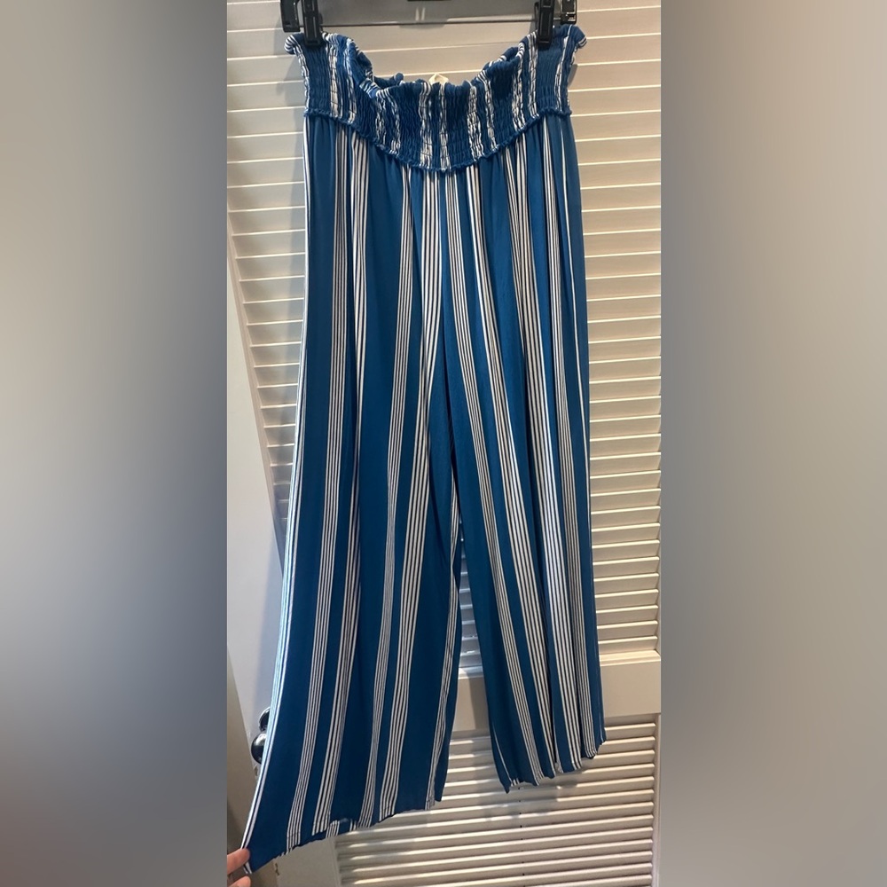 Kendall & Kylie Royal Blue/White Stripe Flowey Pants SIZE L